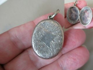 Antique Vintage Large Sterling Silver Art Nouveau Photo Locket Fob Charm Pendant
