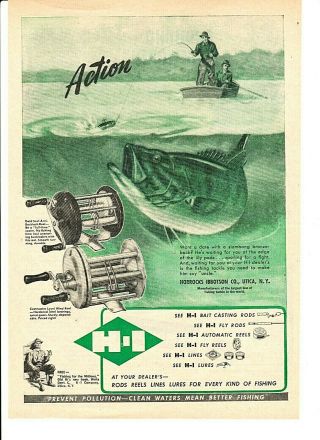 Vintage 1948 Horrocks - Ibbotson H - I Gold Seal & Castmaster Reels " Bass " Art Ad