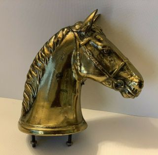 Vintage Mixed Metal Cast Horse Head With Bridle Brass Plated