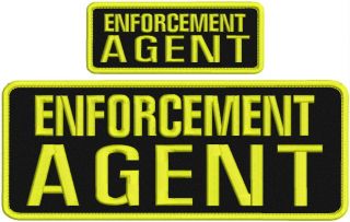 Enforcement Agent Embroidery Patches 4x10 And 2x5 Hook On Back Yellow