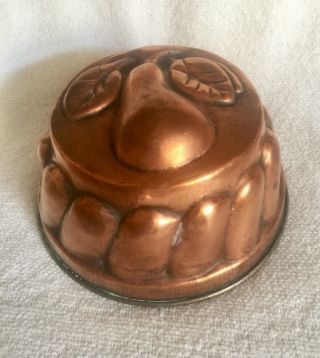 Antique Tin Lined Copper Jello Mold Pear Decoration - 7” 2