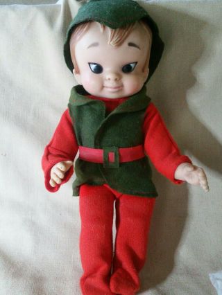 Vintage Uneeda Rubber Peter Pan? Elf Pixie? 11 In.  Fully Dressed Marked Uneeda