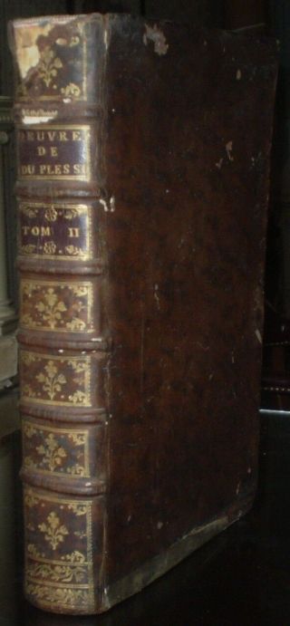 1728,  15.  75 " X 10.  5 ",  Antique Leather Folio,  Oeuvres De M.  Duplessis