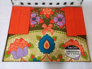Bnib Vintage Floral Tablecloth & 4 Napkins 60s 70s Boxed 50x50 " (127x127cm)