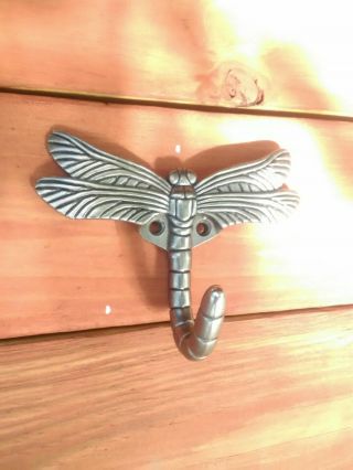 Dragonfly Bath Wall Hook Hanger Robe Towel Antique Pewter Silver Color