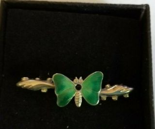 Vintage/antique Guilloche Enamel And Sterling Silver Butterfly Brooch