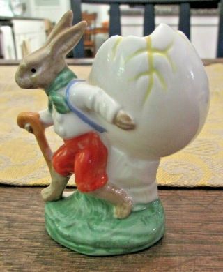 Antique Germany Porcelain Easter Rabbit Cracked Egg & Cane Candy Container Figur