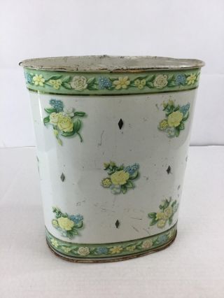 Vintage Weibro Metal Wastebasket Trash Can Gilded Ivory Floral Tin 11x6 " Usa Blu