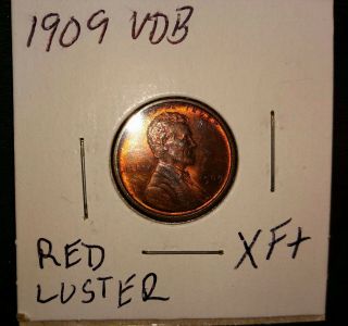 Xf 1909 Vdb Lincoln Cent Antique Penny Vintage Coin Red Luster V5
