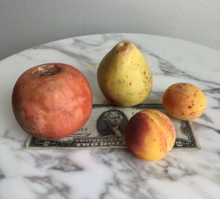 4x Antique Italian Hand Painted Alabaster Fruit - Persimmon,  Pear,  Apricot,  Peach