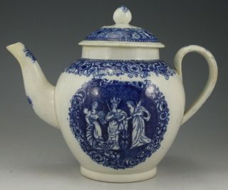 Antique Pottery Pearlware Blue Transfer Peace Amiens Commemorative Teapot 1802