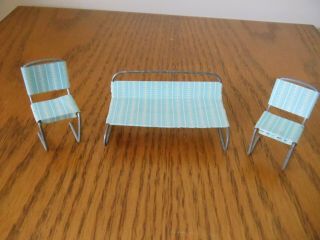 Vintage Japan Metal Outdoor/patio/lawn 3 Pc Doll House Furniture Chairs Table