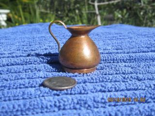 Vintage Mini Miniature Copper With Brass Handled Jug Pitcher Vase Italy
