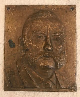Antique Bronze Relief Plaque George Fisher Baker Banker Rr Signed M V Hinchman