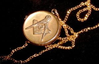 Antique Masonic Symbolic Golden Square & Compass Fob Necklace Locket?