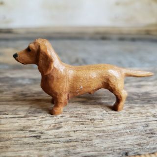 Vintage Hand Carved Wooden Dachshund Dog 2.  5 Inches Long Figurine
