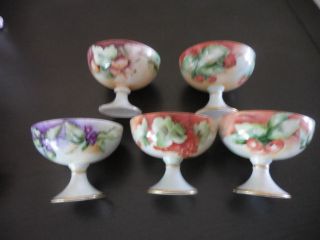 5 Vtg Antique Hand Painted Sorbet Cups Open Footed Dips Bowls Dish Gold Gilt