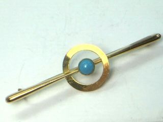 Aesthetic 9k Yellow Gold Antique Natural Turquoise Bar Bin.  2.  0gm.