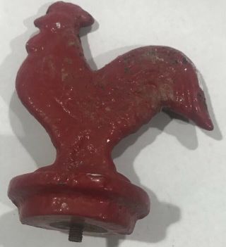 Rare Antique Small Cast Iron Red Rooster Handle 3 1/2 " Tall Farm