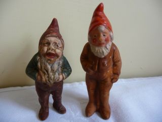 2 X Antique Miniature Pottery Gnome Figure Christmas Cake Decoration German