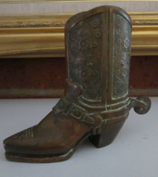 Vintage Solid Brass Cowboy Boot With Spur Conversation Piece Western Boot Neat