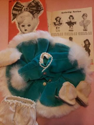 Vintage 50s Ginger Doll Clothing Activity Series Ice Skating Teal Velvet Fur