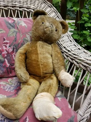 Antique Mohair Teddy Bear.  Fully Jointed,  21 ".  Straw Stuffed.  Sweet Face.