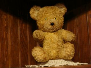 Vintage,  Possibly German,  Yellow 14 " Teddy Bear Plush With Yellow Glass Eyes