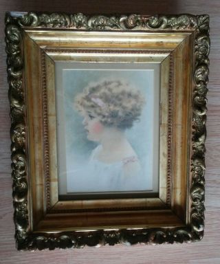 L@@k Bessie Pease Collins Gutmann Vintage Girl & Antique Ornate Frame
