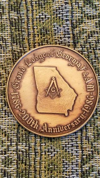 200th Anniversary Most Worshipful Grand Lodge Georgia Mason F.  & A.  M.  Copper Coin