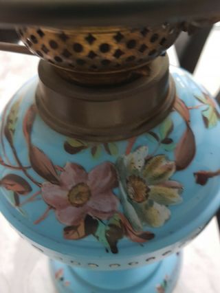 Antique Oil Lamps Victorian Electric Like Art Nouveau Blue Hand Painted Flowers