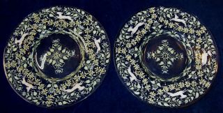 Set Of 2 Antique Salviati Moser Murano Canine & Foliate 9 1/2 " Plates