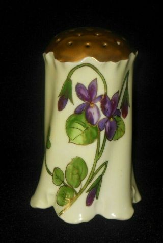 Antique Hand Painted Purple Violets Sugar Shaker / Hat Pin Holder