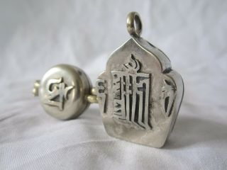 2 Vintage Solid Silver Buddhist Amulets Trinket Boxes