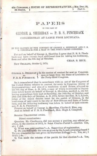 George A.  Sheridan Vs.  P.  B.  S.  Pinchback - The Contest For A Seat In The 43 Congres