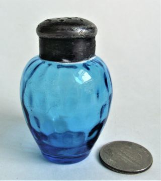 Antique Blue Barrel Miniature Victorian Thumbprint Eapg Art Glass Salt Shaker