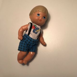 Vintage 1976 Mattel Heart Family Toddlers Baby Doll Boy Girl 4 1/2 " Plaid