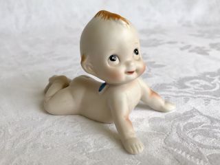 Vintage Bisque Porcelain Kewpie Figurine Baby Doll Blonde Blue Wings