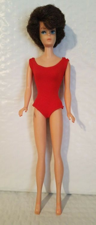 Vintage Mattel Barbie Midge Brunette Bubblecut 850 Doll Red Jersey Swimsuit