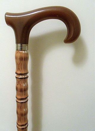 Mobility Derby Walking Stick Brown Handle Beech Wood Shaft Wood Cane 36 Inches