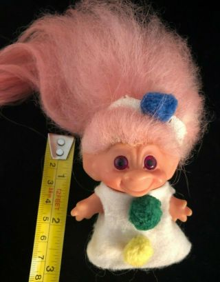 1960s Vintage Scandia House 3 " Troll Doll: Pink Hair,  Purple Eyes & Clown Dress