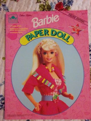 1991 - 4 Uncut Vtg Barbie Paper Doll Book 14 Outfits On 6 Pgs W/folding Tote & Pic