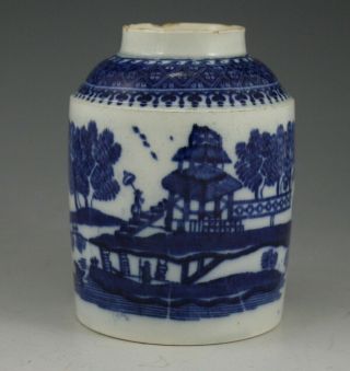 Antique Pottery Pearlware Blue Transfer Hollins Observation Tower Tea Caddy 1800