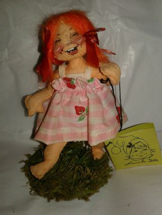 Vintage Annalee Dolls Girl Red Hair Pink Strawberry Dress Spring Doll