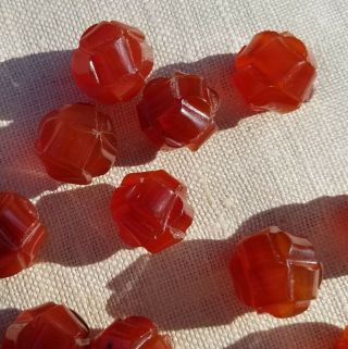 20 Unusual 14mm Carved Carnelian Round Natural Sphere Ball Beads Vintage Antique