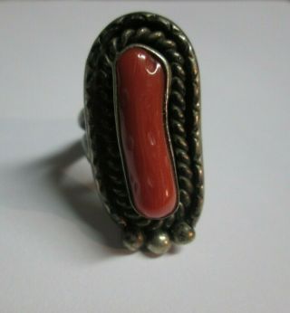 Antique Native American Silver and Coral Ring with No Hallmark 2
