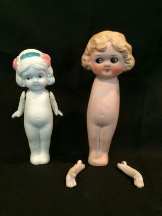 Pair Antique Vintage 6 1/2 " Googly Eye & Frozen Charlotte Porcelain Dolls Japan
