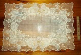 Antique Cream Ivory Lace 12 " X 18 " Table Vintage Madeira Linen Centerpiece
