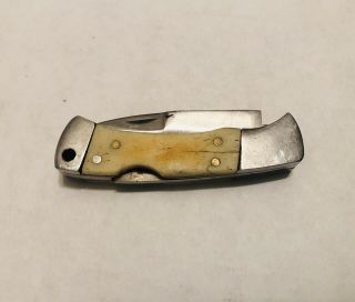 Antique Ivory Colored Bone Handle Lock Back Pocket Knife 2
