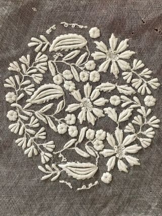 Gorgeous Antique Fond De Bonnet - Hand Embroidery On Tulle (7)